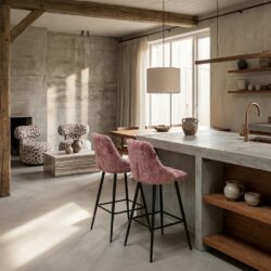 Barstoel Brooke rose chenille, stijlvol en comfortabel keukenmeubel