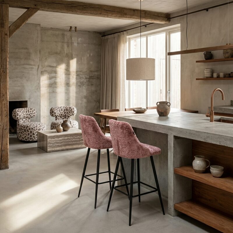 Barstoel Brooke rose chenille, stijlvol en comfortabel keukenmeubel