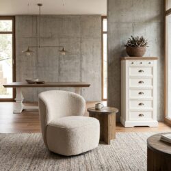 Belvi draaibaar fauteuil in creamkleur met stoffen bekleding