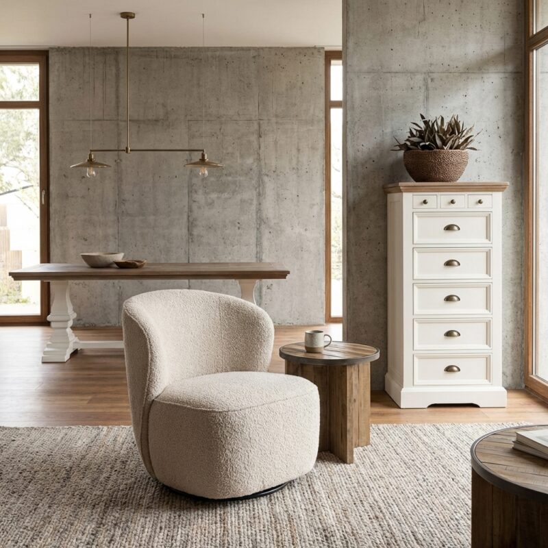 Belvi draaibaar fauteuil in creamkleur met stoffen bekleding