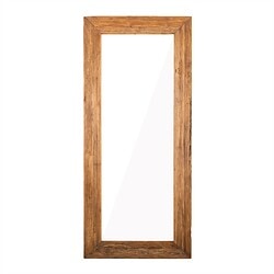 Detail van het gerecycled teakhout van de spiegel