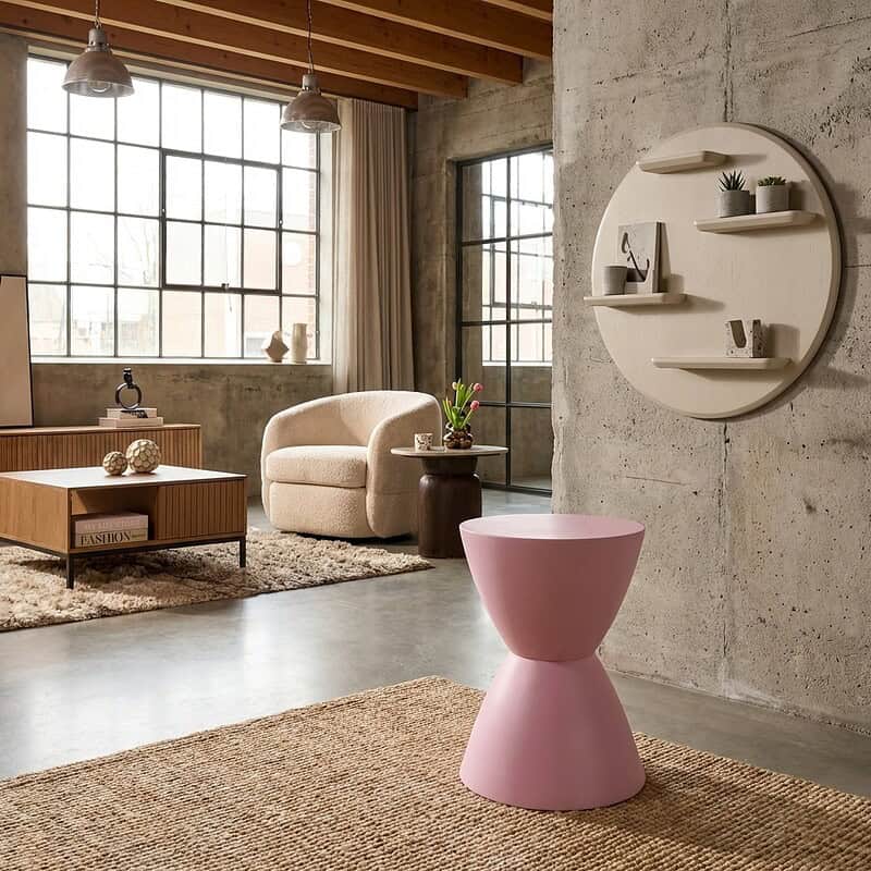 Bijzettafel Abbey in roze mangohout, 33 cm, perfect voor modern interieur.