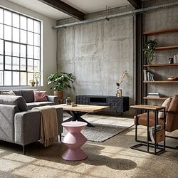 Bijzettafel Abel in roze mangohout, 33 cm hoog, perfect voor modern interieur.