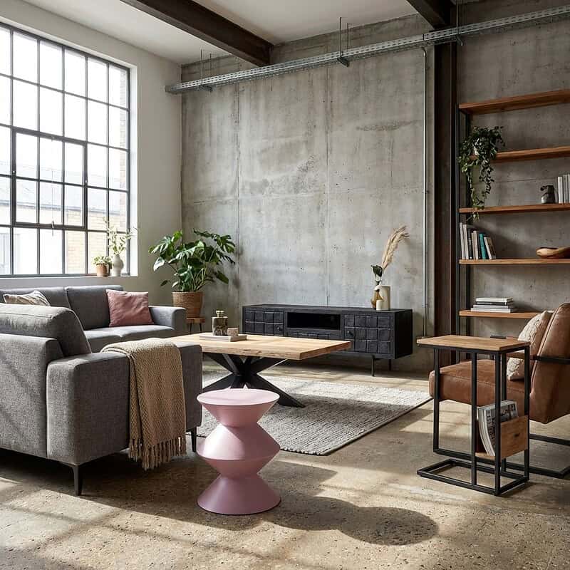 Bijzettafel Abel in roze mangohout, 33 cm hoog, perfect voor modern interieur.