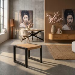 Bijzettafel Britt, mangohout en metaal, lichte finish, woonserie