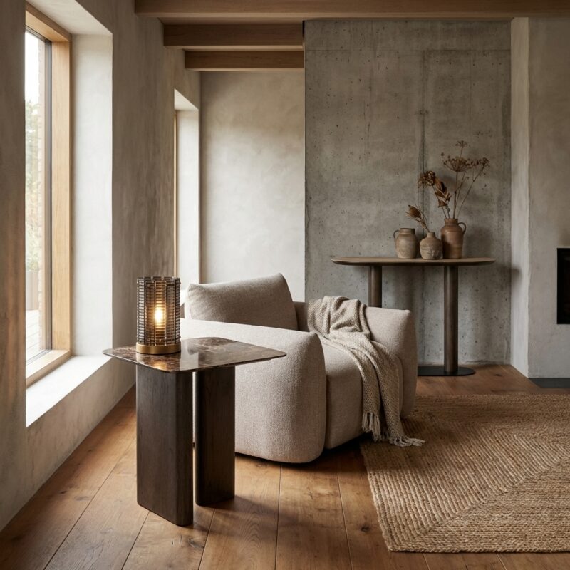 Bijzettafel Castello met smoked charcoaalmartinale top en handgemaakt ontwerp