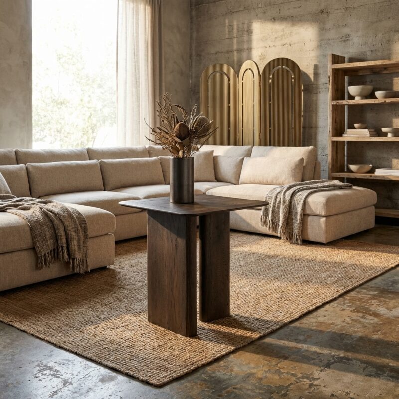 Bijzettafel Castello met smoked charcoale oak top en compact formaat