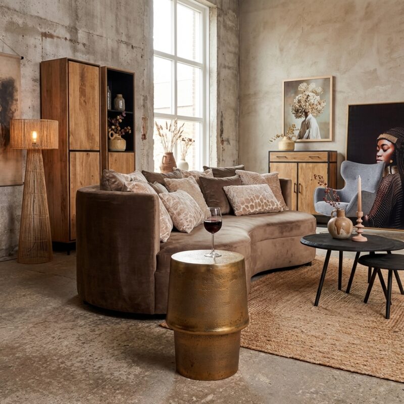 Bijzettafel Glamor, aluminium, gouden finish, ronde salontafel