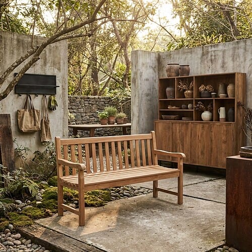 Tuinbank Bison 120 cm naturel teakhout open design