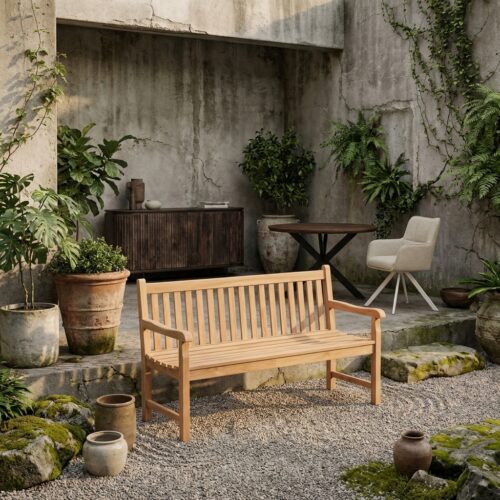 Tuinbank Bison 150 cm van Livingfurn, naturel teakhout, open design