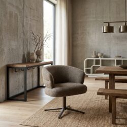 Eetkamerstoel Blake Desert, bruin, stof en gecoat staal, comfortabel en stijlvol