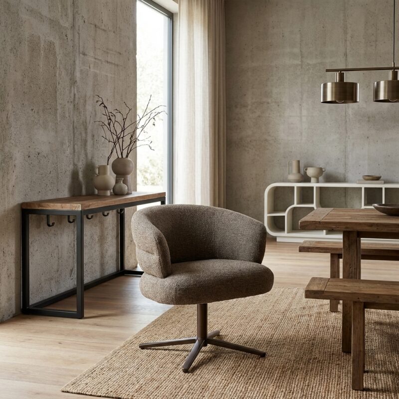 Eetkamerstoel Blake Desert, bruin, stof en gecoat staal, comfortabel en stijlvol