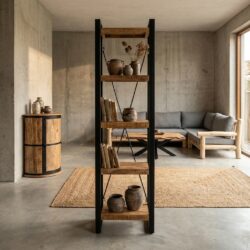 Boekenkast Britt 55, houtkleurig, mangohout en staal, industriële stijl