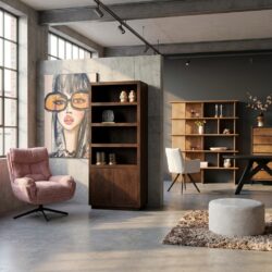 Boekenkast Brussel Brown, mangohout, bruine finish, stijlvol design