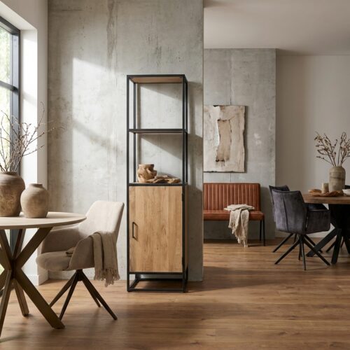 Boekenkast Dakota 1 deur massief mangohout lichte finish