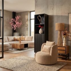 Boekenkast Madison Black, woonserie, mangohout, zwarte lak, 55 cm breed