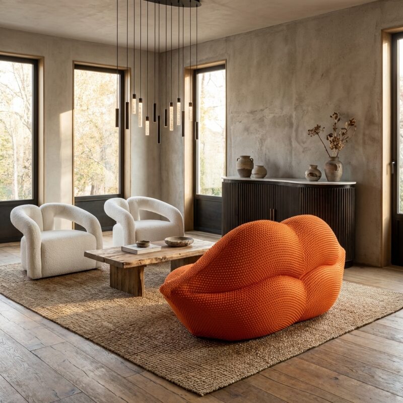 Boekenstandaard Lips oranje, robuust en artistiek ontwerp voor boekenplank of bureau