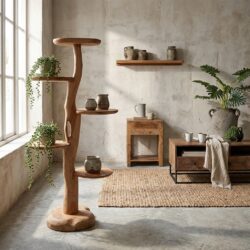 Robuuste dubbele boomsculptuur uit één stuk suarhout, 150 cm hoog