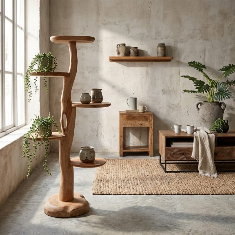 Robuuste dubbele boomsculptuur uit één stuk suarhout, 150 cm hoog