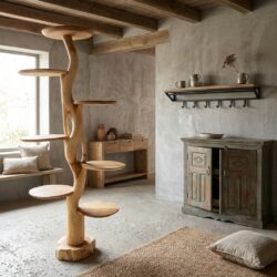 Boomsculptuur rond van suarhout in houtkleur