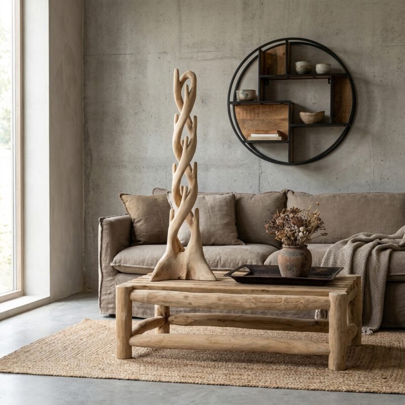 Boomsculptuur Suar Dubbel, hout, massief suarhout, stijlvolle decoratie