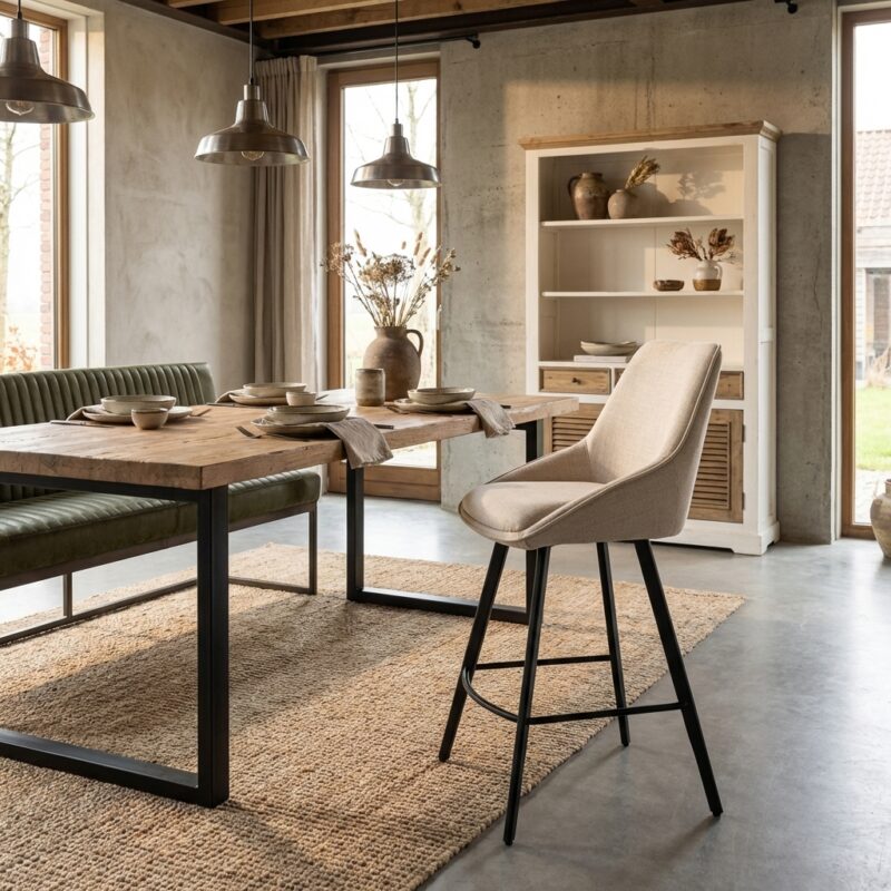 Borgo barstool Bjorn 24 beige, landelijk modern, frame zwart gelakt