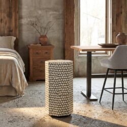 Bijzettafel hotelchique wit-zwart 40x40x100 cm met bone-inlay