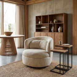 Britt Cream draaifauteuil in beige stof met gecoat staal