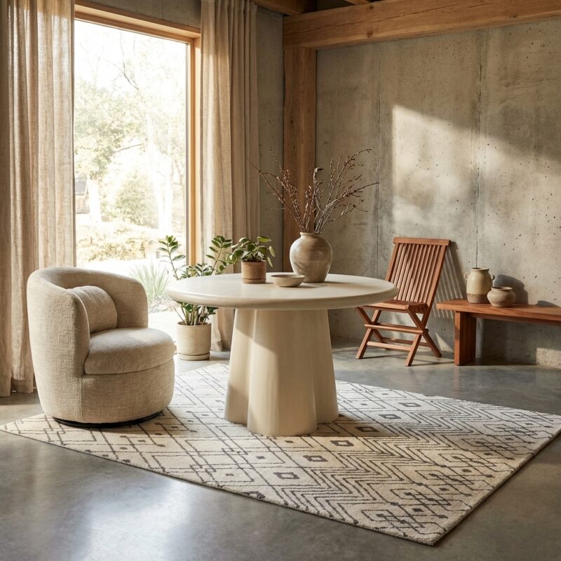 Brix Clubs Sandy 130cm ronde eetkamertafel crème wit beton MDF