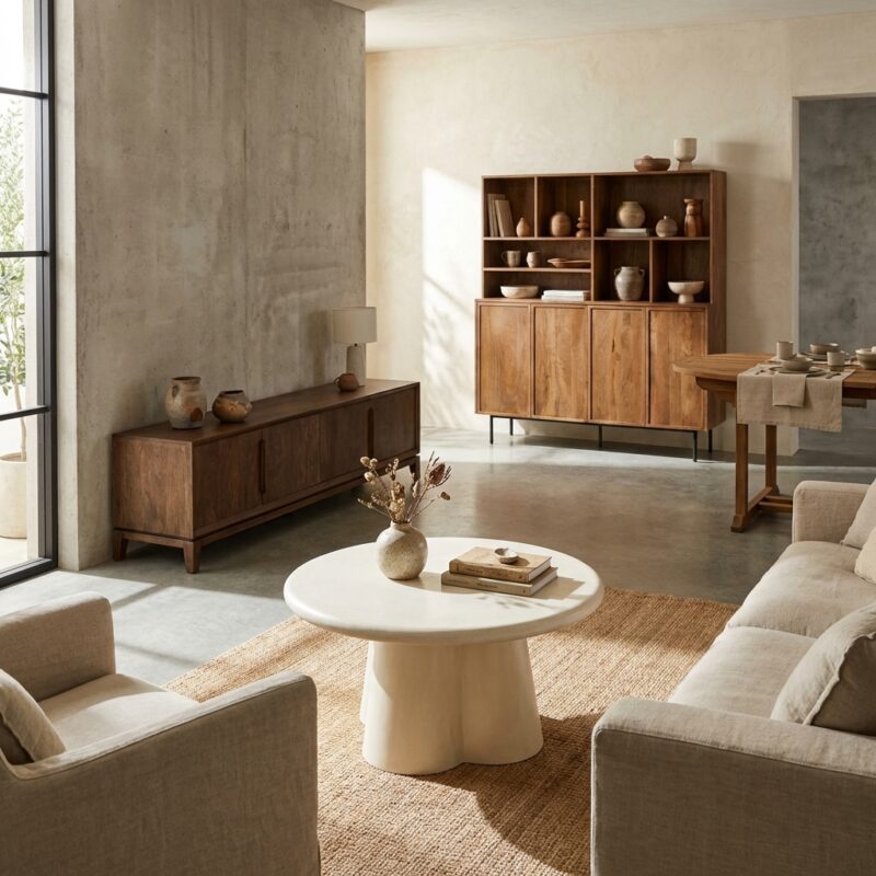 Brix Clubs Sandy 80cm ronde salontafel beige beton MDF