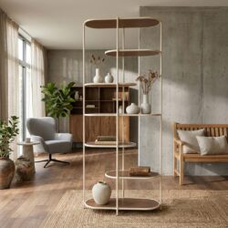 Wandrek Jill Off White 190cm, gecoat staal en rookglas, modern design