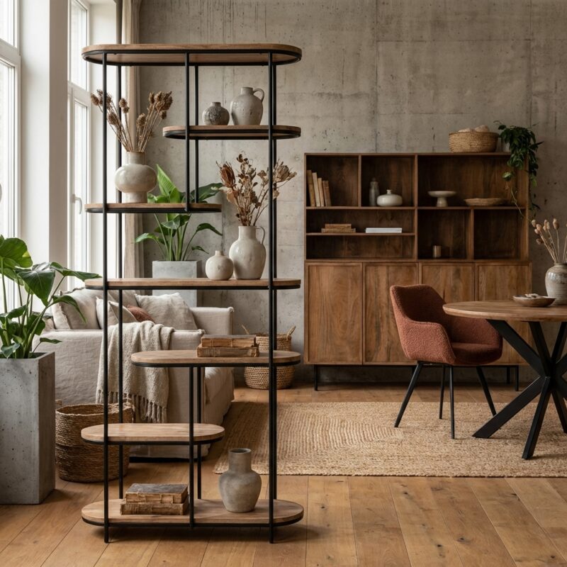 Brix Milou 190cm wandkast met mangohout en gecoat staal