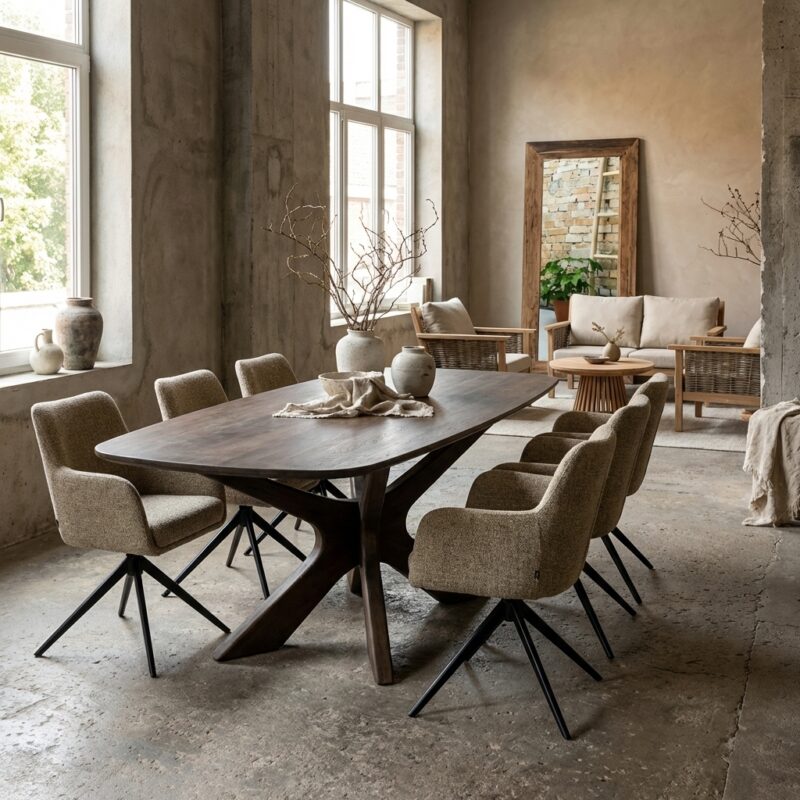 Brix Montreaux Brown eetkamertafel met ovaal vorm en bruine afwerking