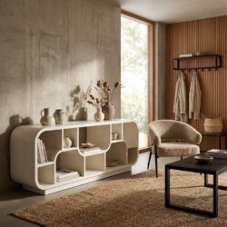 Brix Morgan Off White tv-meubel, organisch vorm, wit, mangohout