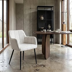 Bronco Greige eetkamerstoel met halfhoge rugleuning en armleuningen