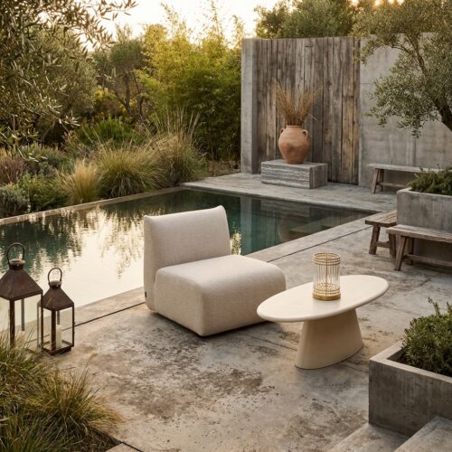 Buiten bank Dawson beige alpine extra element, moduler outdoorbank, UV-stabiele stof en aluminium frame