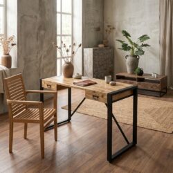 Bureau Britt 140, zwart, staal met poedercoat en mango hout, strak design