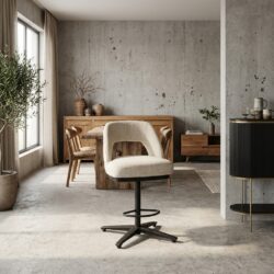 Caldes draaibaar barstool met witte stof en zwarte frame in landelijk modern stijl