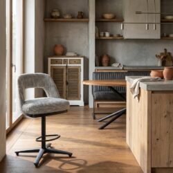 Caldes draaibaar barstool in grijs-wit Ted 8 stof, landelijk modern stijl