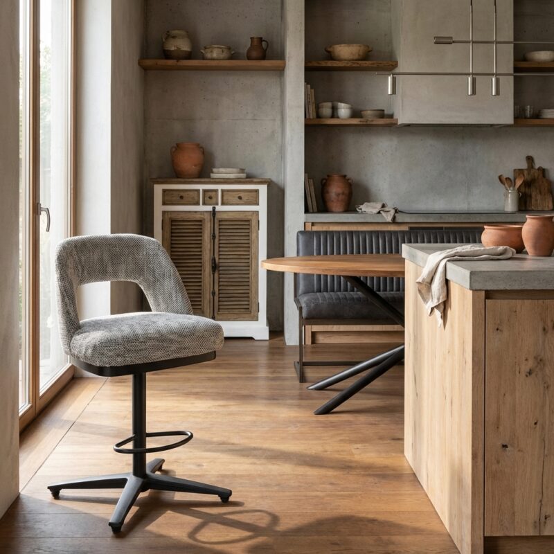 Caldes draaibaar barstool in grijs-wit Ted 8 stof, landelijk modern stijl