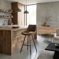 Barstoel Campo in donkerbruin met textiel Teddy MJ87