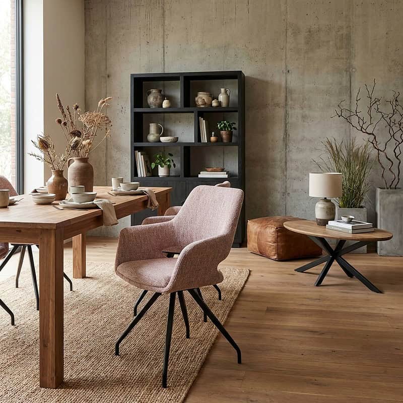 Capp eetkamerstoel roze stof gecoat staal luxe design