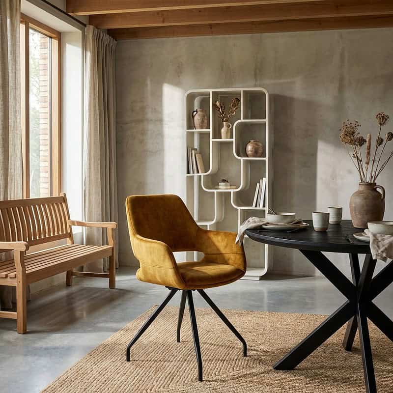 Capp Oker Velvet eetkamerstoel van Livingfurn met luxe velvet stof en gecoat staal