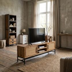 Carini TV-meubel naturel 160 cm met Oriental Chic stijl en natuurlijk finish
