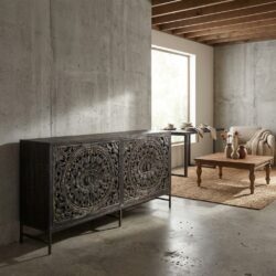 Casina dressoir 200 cm, orientaal chic stijl, zwart, metalen frame