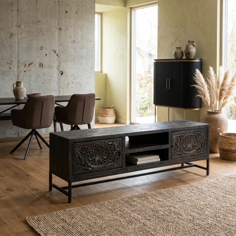 Casina TV-meubel Oriental Chic zwart met metalen frame