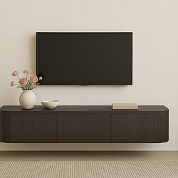 Novero Espresso Zwevend 180cm in combinatie met andere meubelen bruin eikenhout fineer