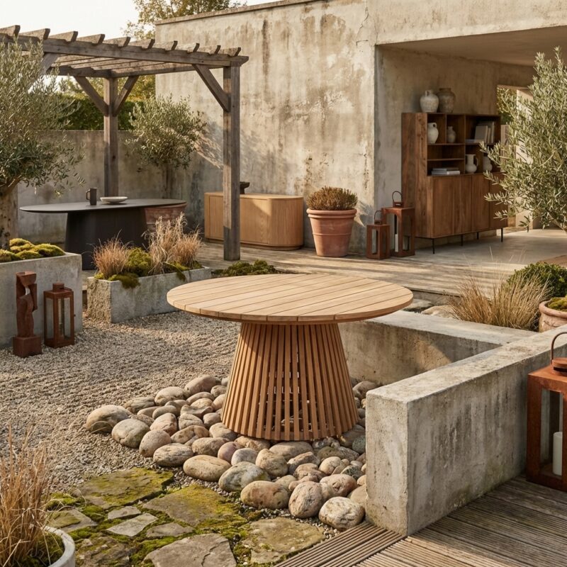 Cindo 150cm tuinmeubel, rond en natuurlijk hout