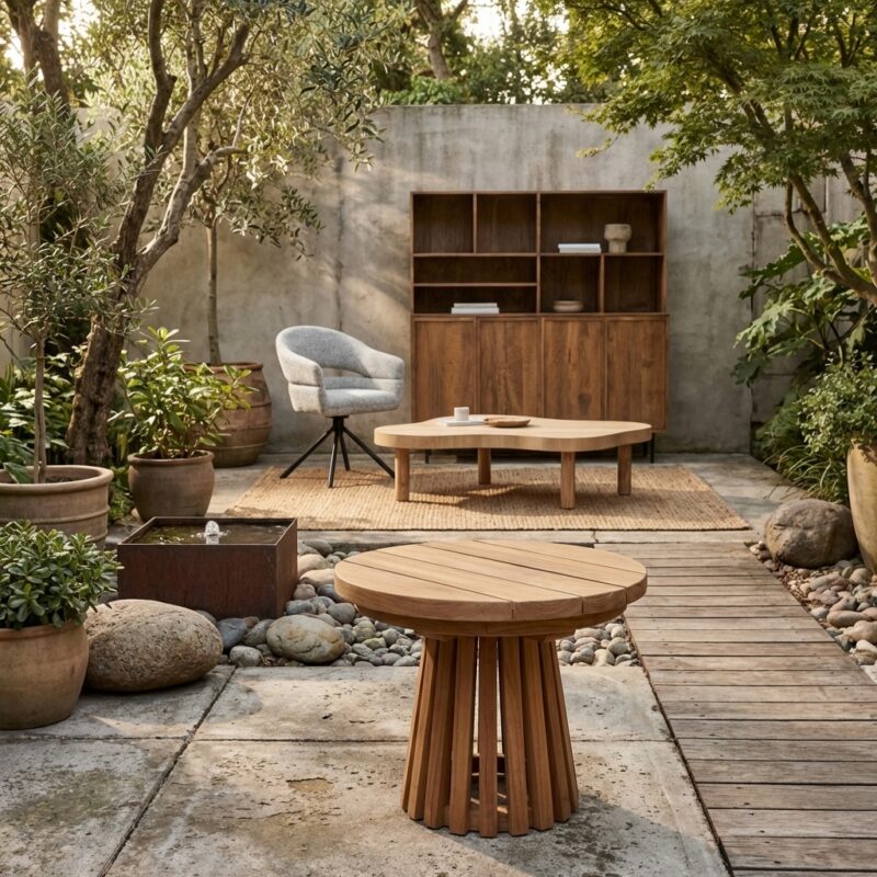 Cindo 50cm tuinmeubel, rond, natuurlijk hout, teakhout