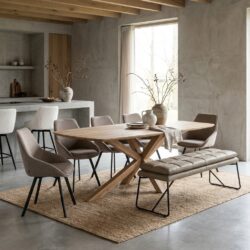 Crotone eetkamertafel in natuurlijk acaciahout, Japandi stijl, 240 cm lang